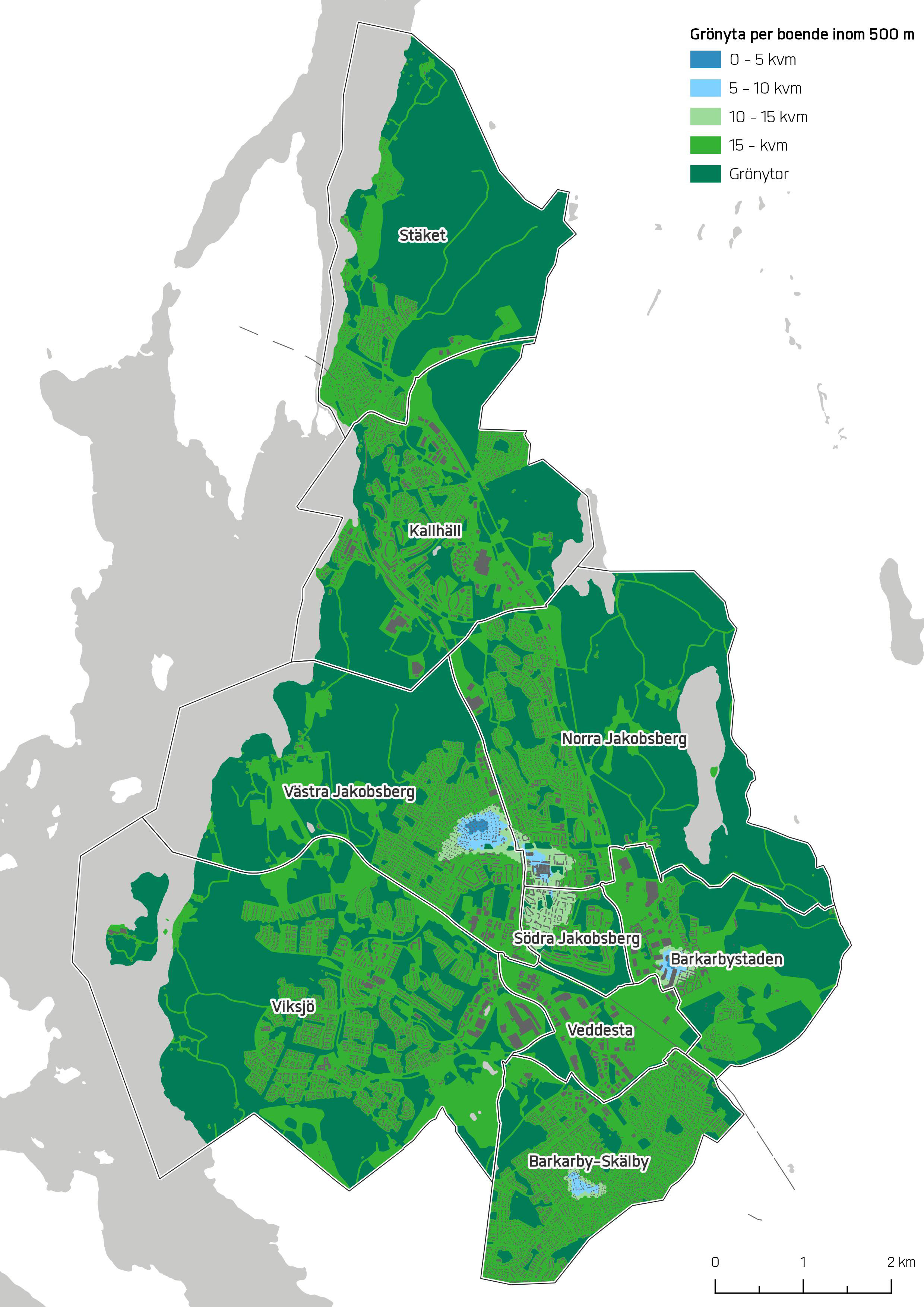 Grönyta per boende inom 500 meter